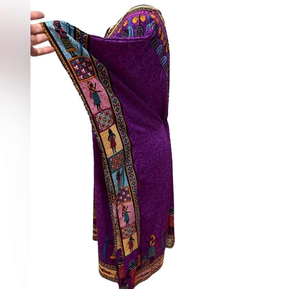 80s 2PCs KAFTANS 1 PURPLE WHIMSICAL DASHIKI EGYPTIAN 1 GREEN PAISLEY PRINT M - Picture 3 of 8